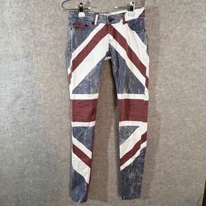 Religion Roxy Skinny Jeans Womens 29 Union Jack Flag Distressed Punk Rock
